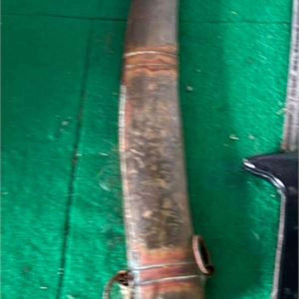Vintage Eastern European Curved Knife Etched Blade Scabbard Unusual D-Handle